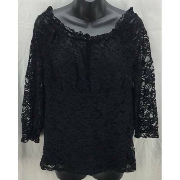 INC International Concepts Top Petite Large Lined Scoop Nec Black Lace 1272 - Picture 1 of 5